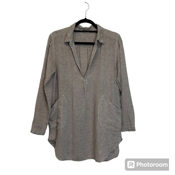 CP Shades Tops - CP SHADES Women’s Beige Popover Linen Top Blouse Size S Boxy Pockets Lagenlook
